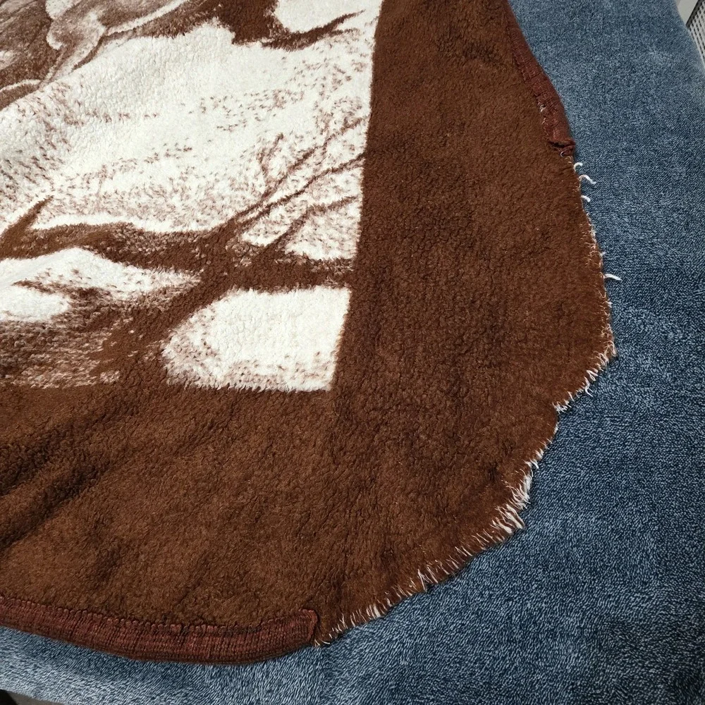 Vintage San Marcos Blanket Deer Fawn Wildlife Animal Reversible Mexican Cobija